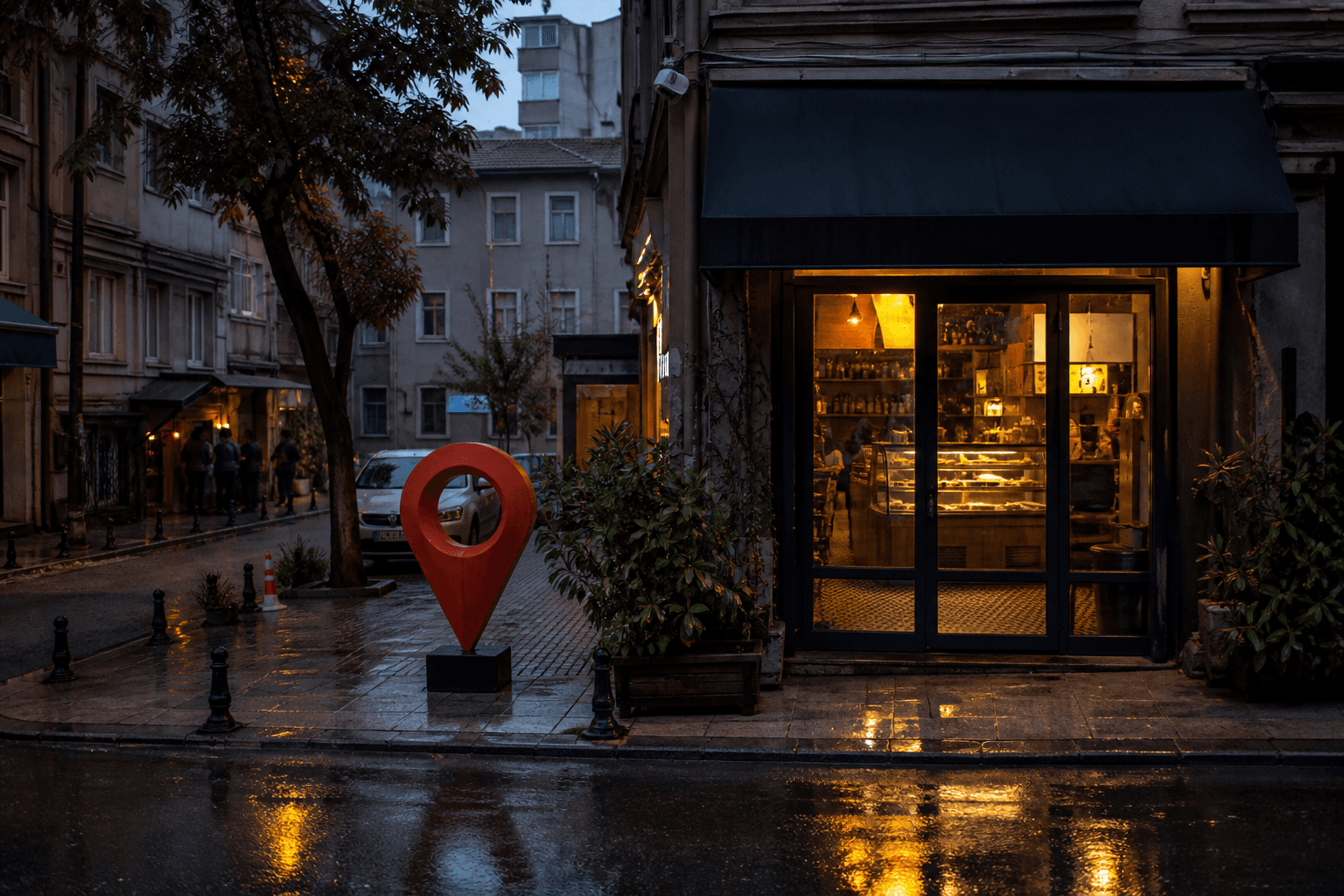 Kadıköy semtinde akşam ışığında vitrin ve yerel işletme sokak sahnesi