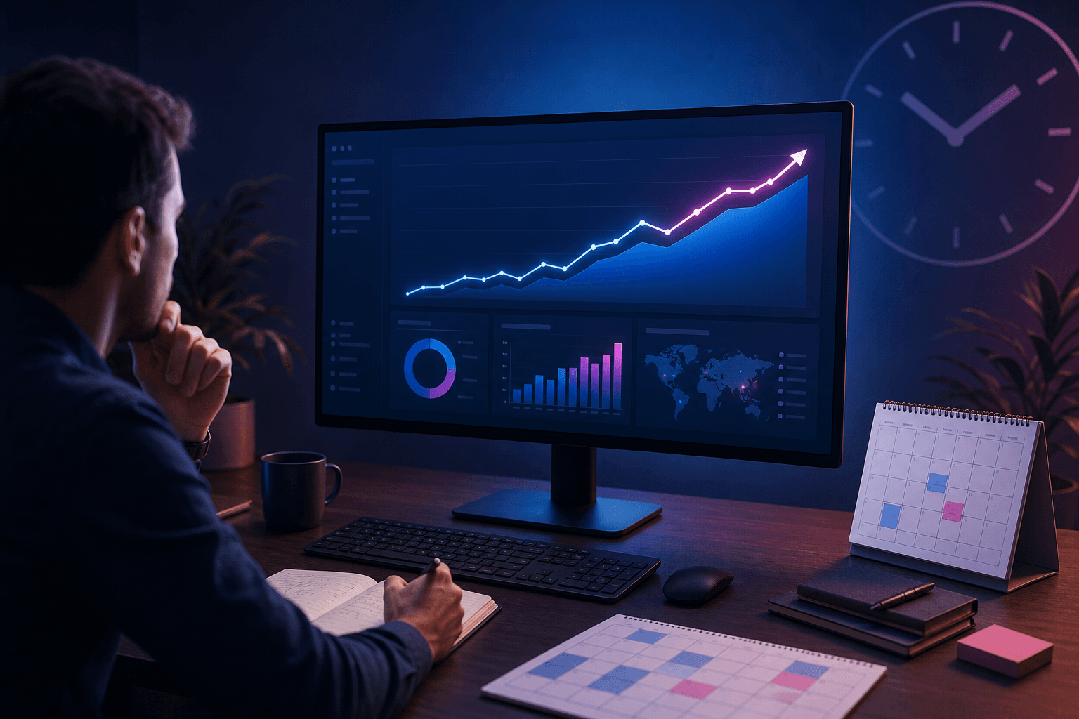 SEO performans grafiği, takvim ve analiz ekranı