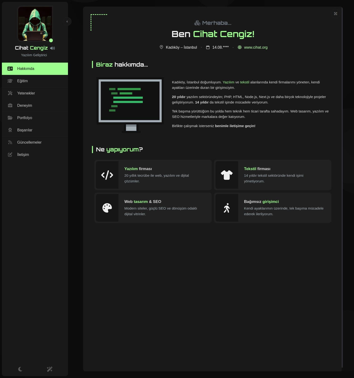cihat.org kişisel web sitesi proje görseli