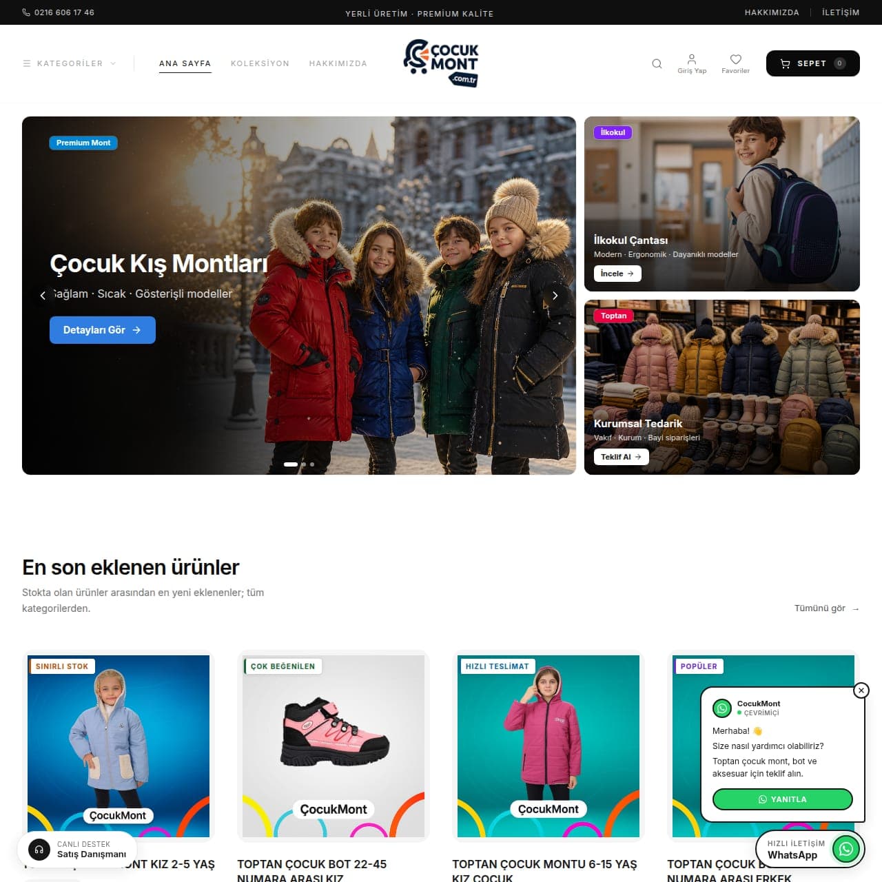 Çocuk Mont e-ticaret sitesi proje görseli