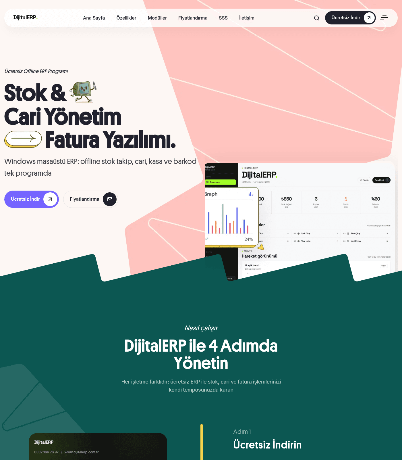 DijitalERP ERP ve muhasebe yazılımı web sitesi
