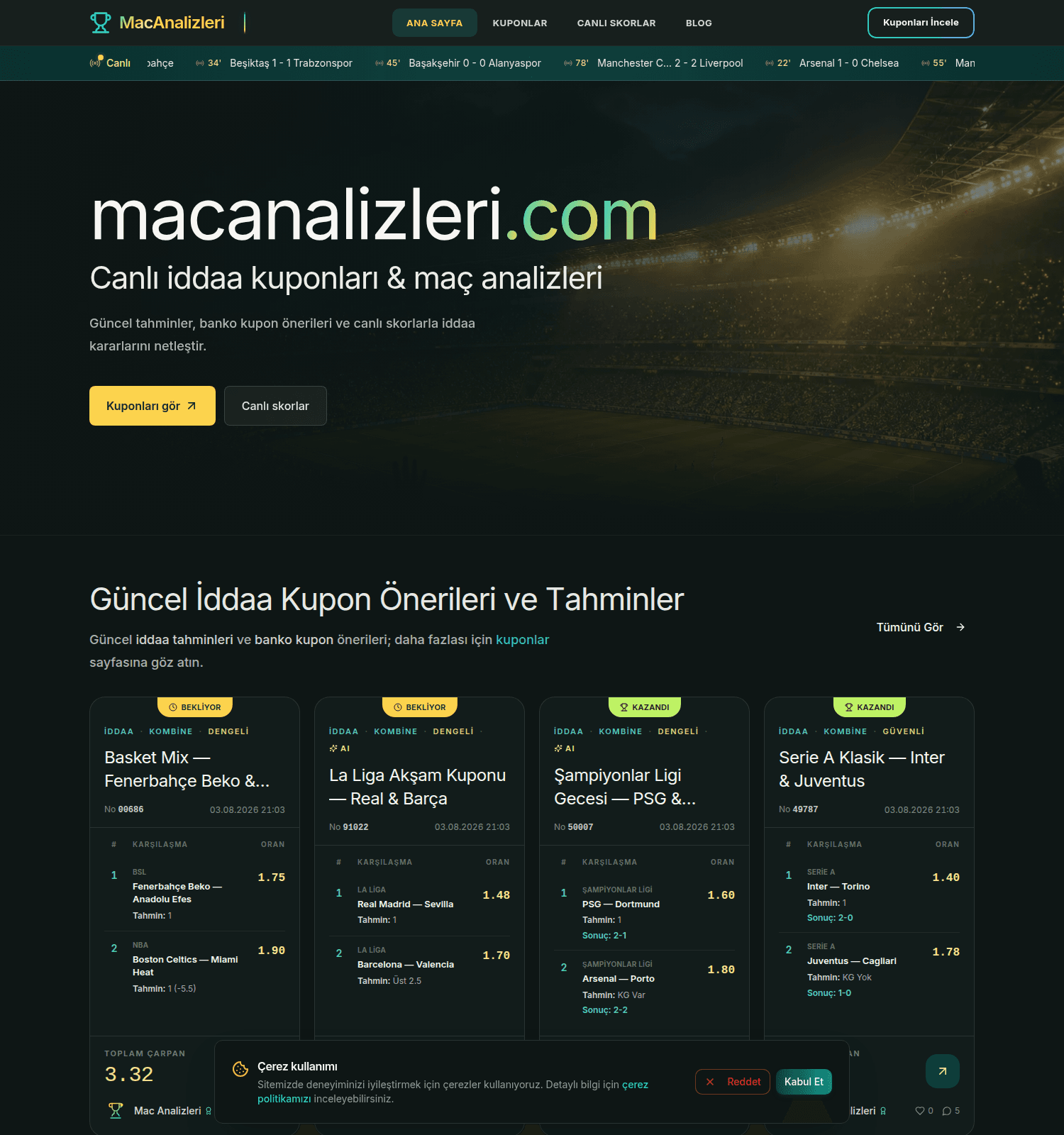 macanalizleri.com iddaa tahmin sitesi scripti ekran görüntüsü