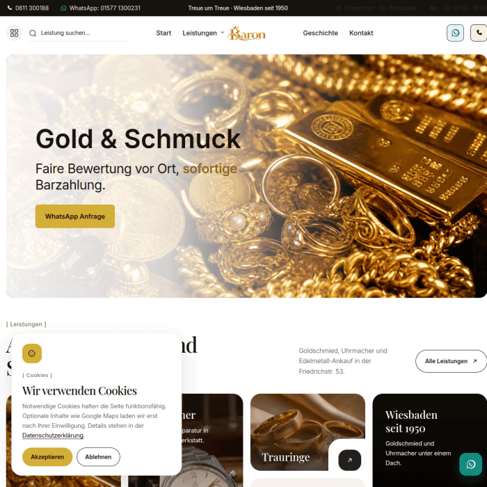 wiesbadengold.de Schmuck-Baron Wiesbaden kurumsal web sitesi anasayfa görünümü