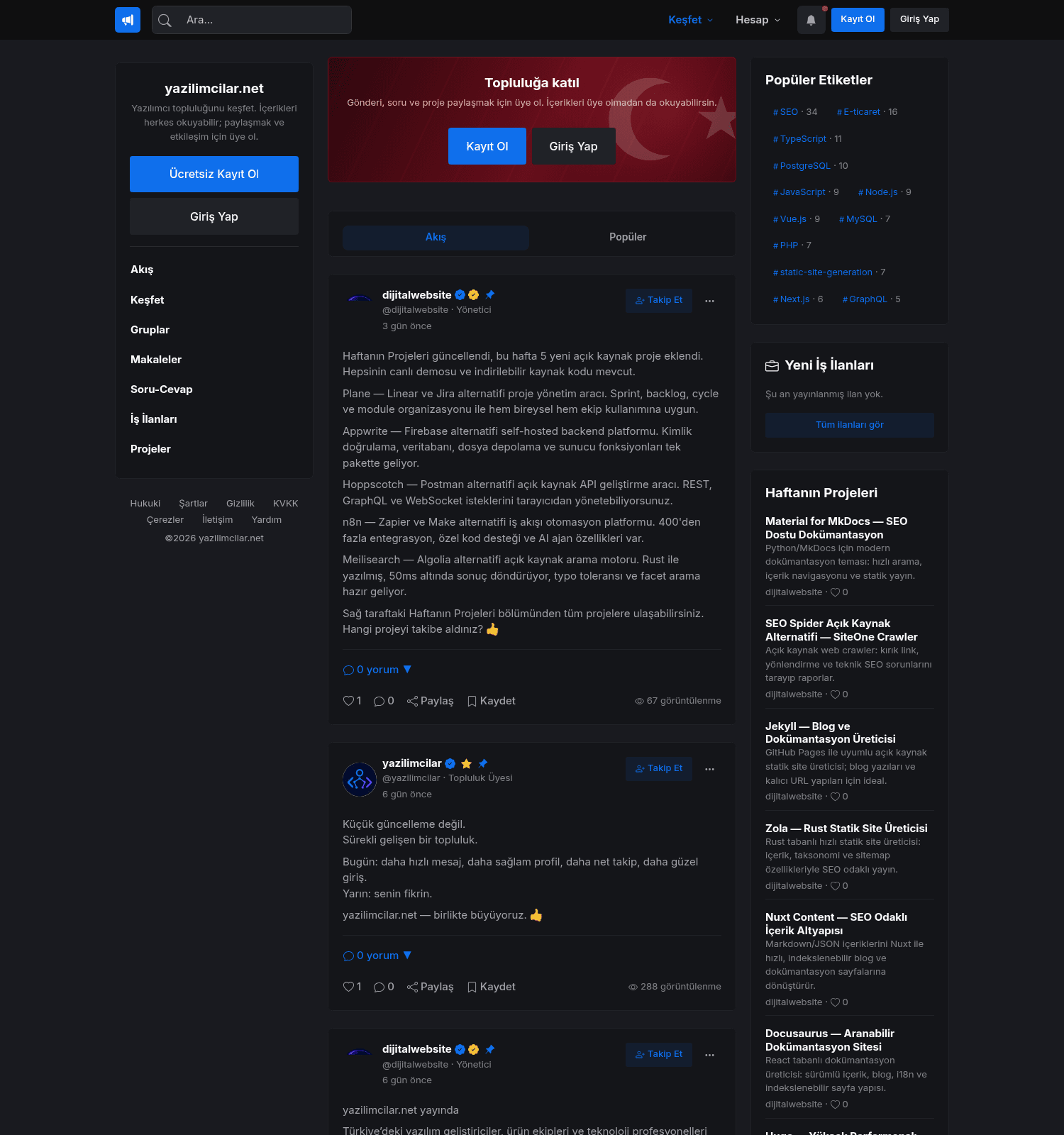 Yazılımcılar.net Türkiye yazılımcı topluluğu platformu proje görseli