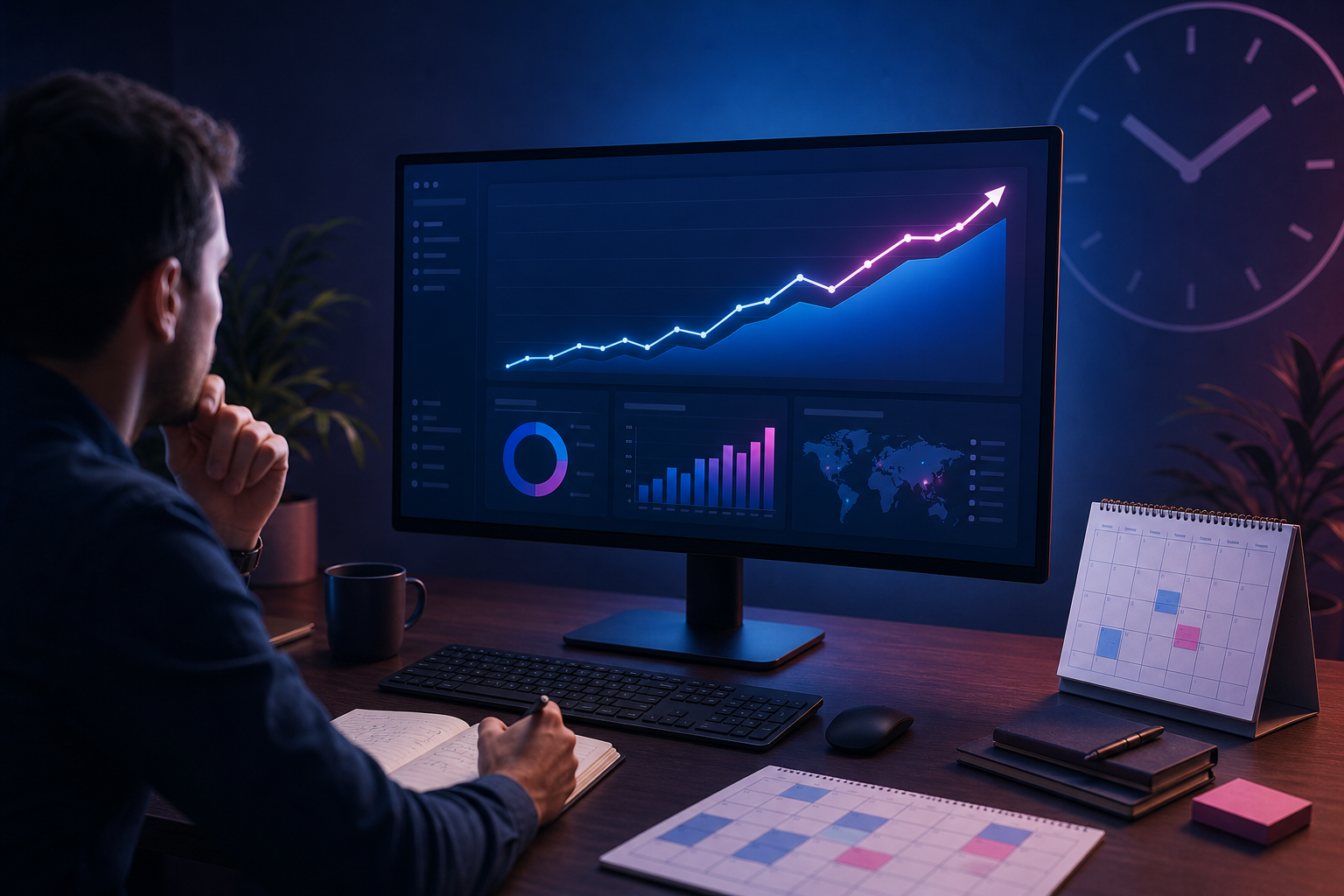SEO performans grafiği, takvim ve analiz ekranı
